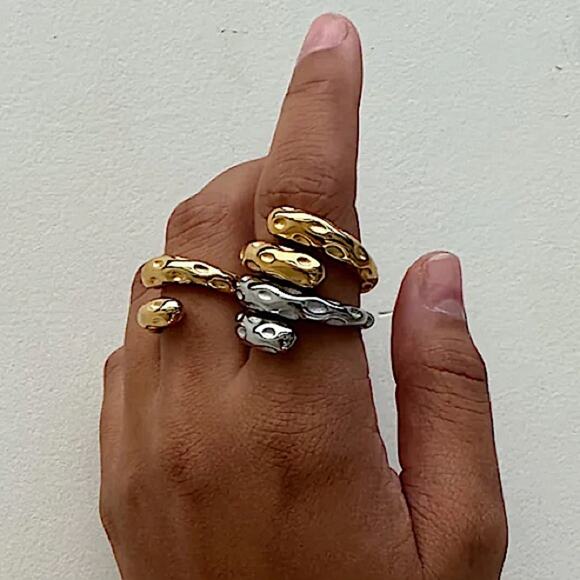 Gold Plated Irregular Hammered Ring Dented - Picture 2 of 9